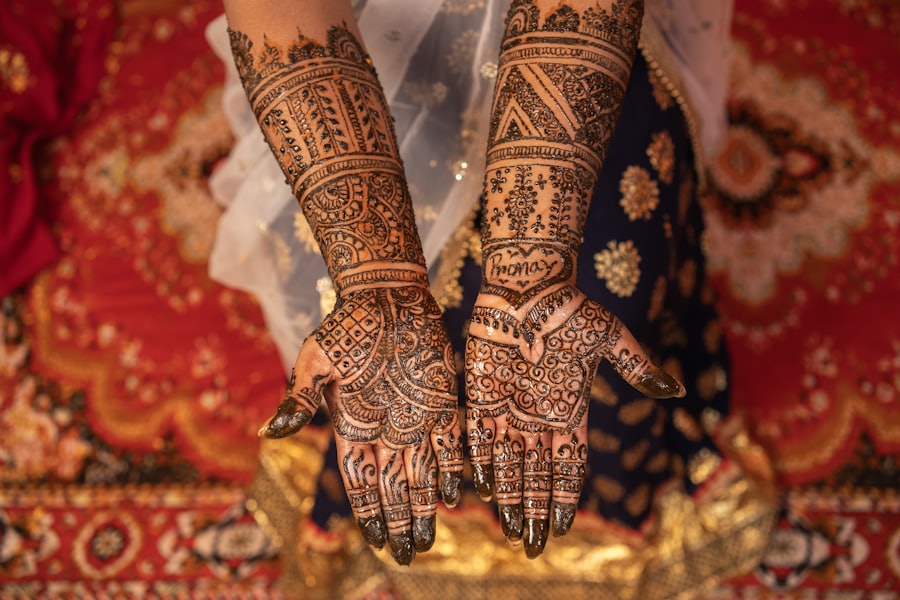 Intricate bridal mehndi henna on the bride's hands